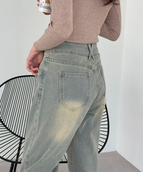 ハイウエスト デニムパンツ レディース 美脚ストレートパンツ 着やせ セミワイドパンツ ボタン付き ジーパン ロングズボン オシャレ カジュアルパンツ 80YFG-001