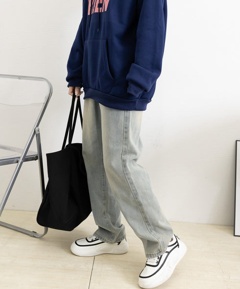 ハイウエスト デニムパンツ レディース 美脚ストレートパンツ 着やせ セミワイドパンツ ボタン付き ジーパン ロングズボン オシャレ カジュアルパンツ 80YFG-001