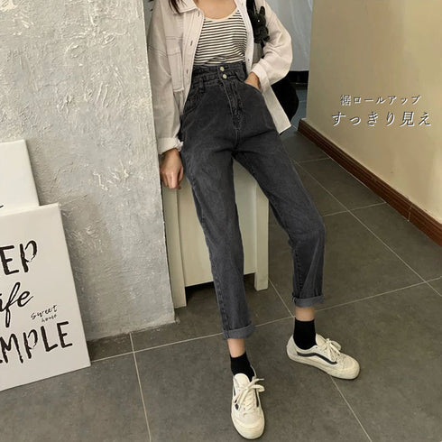 韓国 デニムパンツハイウエスト 大人美脚 レイヤード風 デニム レディース 新作 ストレートデニム ジーンズ ロールアップ ジーパン スリムボトムス カジュアル 80YFG-002