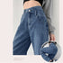 ストレートデニム ウエストレイヤード風 デニムパンツ レディース 美脚 ハイウエスト ジーンズ セミワイド ジーパン クロスウエストオルチャン 韓国 定番デニム 80YFG-003