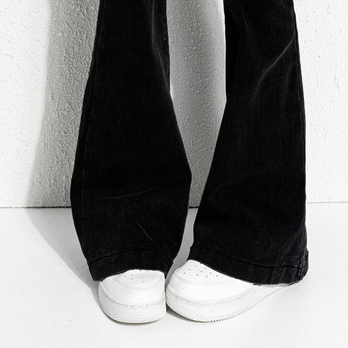 フレアデニムパンツ セミフレアパンツ韓国 ストレッチパンツ レディース ハイウエスト パッチポケット ブーツカットパンツ カジュアルジーパン アメカジパンツ着やせ 80YFG-004