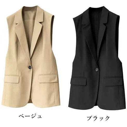 テーラードベスト ジレ レディース 韓国 ノースリーブ テーラードジャケット おしゃれ オフィスカジュアル 春秋冬アウター無地こなれ感 トレンチベスト 着やせ通勤 80YIGL-001