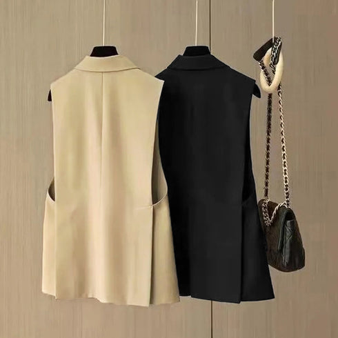 テーラードベスト ジレ レディース 韓国 ノースリーブ テーラードジャケット おしゃれ オフィスカジュアル 春秋冬アウター無地こなれ感 トレンチベスト 着やせ通勤 80YIGL-001