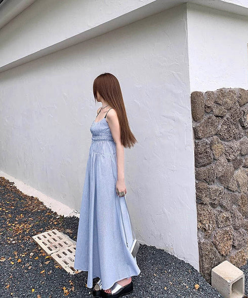 ストライプ柄キャミワンピース 大人可愛い ロングワンピース レディース ギャザーワンピース Aライン 着やせリゾートワンピ 旅行夏服 シーサイドワンピース サマー 80YIGL-008