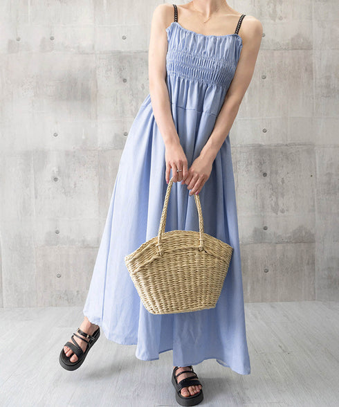 ストライプ柄キャミワンピース 大人可愛い ロングワンピース レディース ギャザーワンピース Aライン 着やせリゾートワンピ 旅行夏服 シーサイドワンピース サマー 80YIGL-008