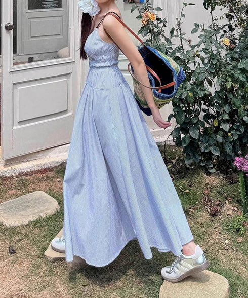 ストライプ柄キャミワンピース 大人可愛い ロングワンピース レディース ギャザーワンピース Aライン 着やせリゾートワンピ 旅行夏服 シーサイドワンピース サマー 80YIGL-008