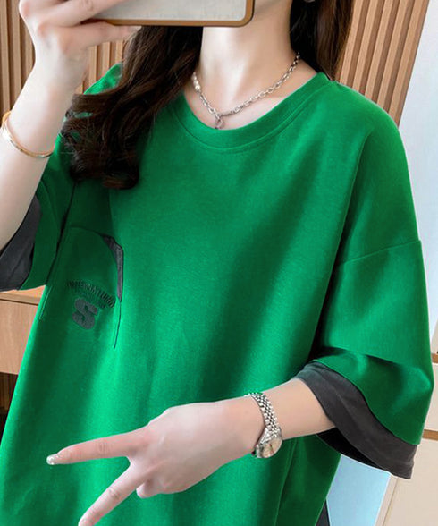 オーバーサイズTシャツチュニックtシャツ 韓国風半袖Tシャツ クルーネックカットソー ゆったりプルオーバー 楽ちん体型カバーTシャツワンピースロゴ 大人カジュアル 80YIGL-010