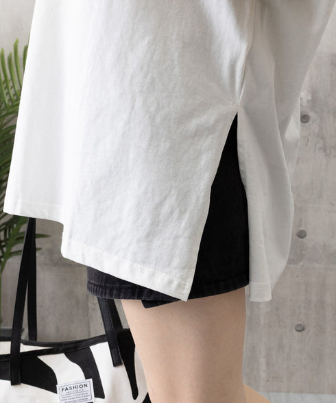 オーバーサイズTシャツチュニックtシャツ 韓国風半袖Tシャツ クルーネックカットソー ゆったりプルオーバー 楽ちん体型カバーTシャツワンピースロゴ 大人カジュアル 80YIGL-010