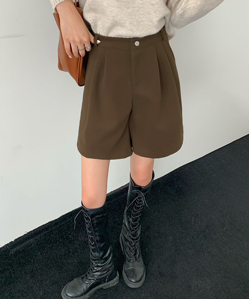 タックショートパンツウール風ワイドパンツ