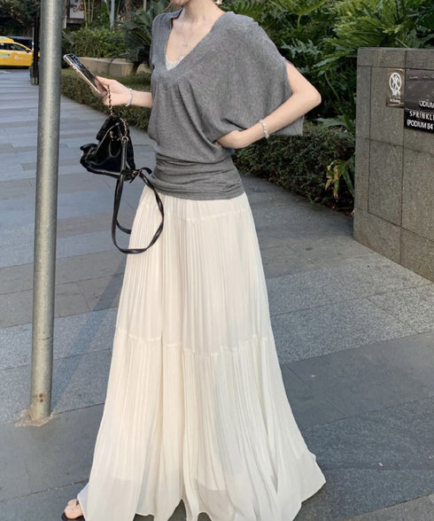 VネックTシャツ レースキャミソール単品 ドルマンスリーブtシャツ半袖 オフショルダーTシャツ 半袖無地t 薄手トップス インナーキャミソール 2タイプ選べる夏服 80YIKLI-001