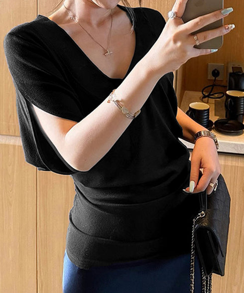 VネックTシャツ レースキャミソール単品 ドルマンスリーブtシャツ半袖 オフショルダーTシャツ 半袖無地t 薄手トップス インナーキャミソール 2タイプ選べる夏服 80YIKLI-001