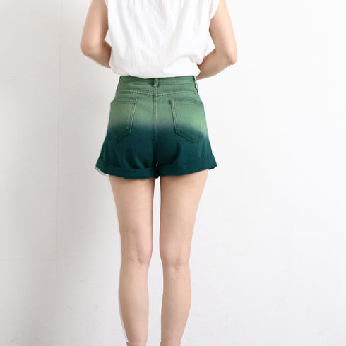 デニム ショートパンツ美脚グラデーション レディース 可愛い カラー デニム短パン ロールアップ おしゃれ ミニデニム 春秋夏 ハイウエスト韓国ジーパン Aライン 80YIRAN-001