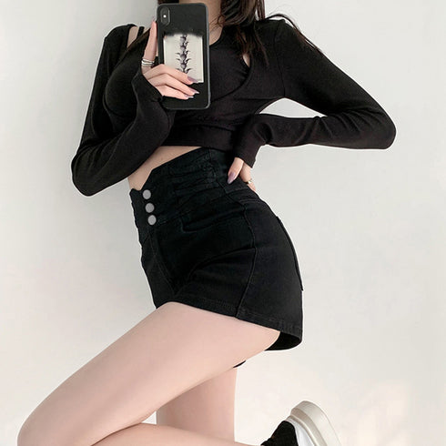 デニム ショートパンツ レディース 美脚 セクシー デニム短パン ハイウエスト 可愛い ホットパンツ 脚長 おしゃれ ジーパン オルチャン ミニデニム ボトムス夏 80YIRAN-002