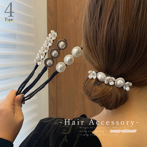 シニヨン ヘアアレンジ レディース くるりんぱ おだんごヘア 可愛い ヘアアクセサリー フェイクパール 韓国ファッション 80YISHI-001