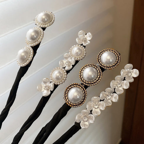 シニヨン ヘアアレンジ レディース くるりんぱ おだんごヘア 可愛い ヘアアクセサリー フェイクパール 韓国ファッション 80YISHI-001