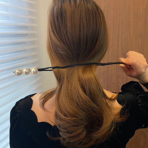 シニヨン ヘアアレンジ レディース くるりんぱ おだんごヘア 可愛い ヘアアクセサリー フェイクパール 韓国ファッション 80YISHI-001