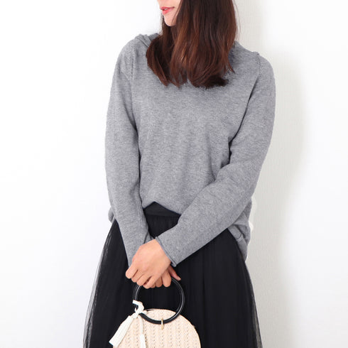 フード付き ニットトップス レディース フード付き ニットトップス レディース Vネック ニットセーター 長袖 シンプル ニットパーカー プルオーバー 秋冬 80YIXIANG-001