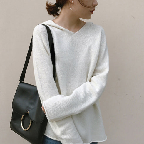 フード付き ニットトップス レディース フード付き ニットトップス レディース Vネック ニットセーター 長袖 シンプル ニットパーカー プルオーバー 秋冬 80YIXIANG-001