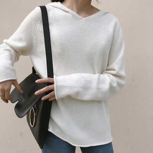 フード付き ニットトップス レディース フード付き ニットトップス レディース Vネック ニットセーター 長袖 シンプル ニットパーカー プルオーバー 秋冬 80YIXIANG-001