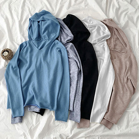 フード付き ニットトップス レディース フード付き ニットトップス レディース Vネック ニットセーター 長袖 シンプル ニットパーカー プルオーバー 秋冬 80YIXIANG-001