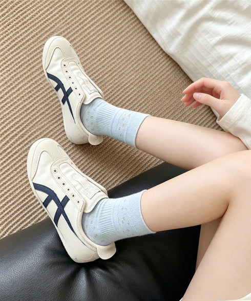 透かし編みクルーソックス ルーズ靴下薄手 大人可愛い メッシュソックス ガーリーシースルーくつした デイリーおしゃれ靴下 通気性 通勤通学レース調ソックス 春夏秋 80YSUF-001