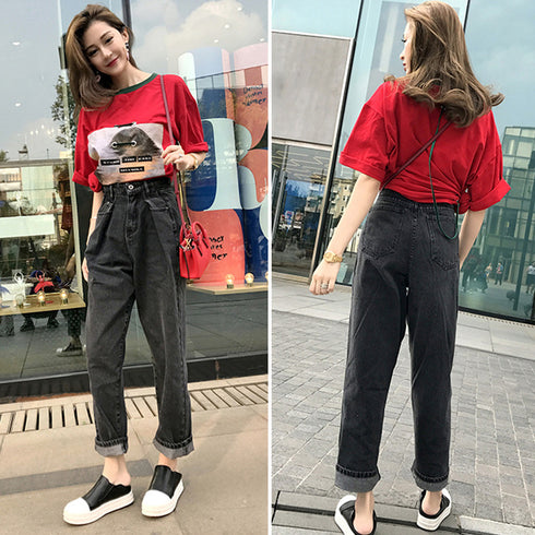 ハイウエスト タックデニムパンツ 韓国 レディース ストレートデニム ワイドパンツ 春夏秋冬 ゆったり ジーンズ ジーパン 股上深め こなれ感 デニム おしゃれ 80YT-014