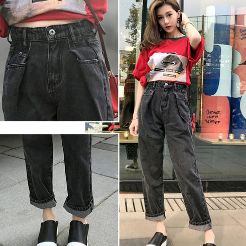 ハイウエスト タックデニムパンツ 韓国 レディース ストレートデニム ワイドパンツ 春夏秋冬 ゆったり ジーンズ ジーパン 股上深め こなれ感 デニム おしゃれ 80YT-014