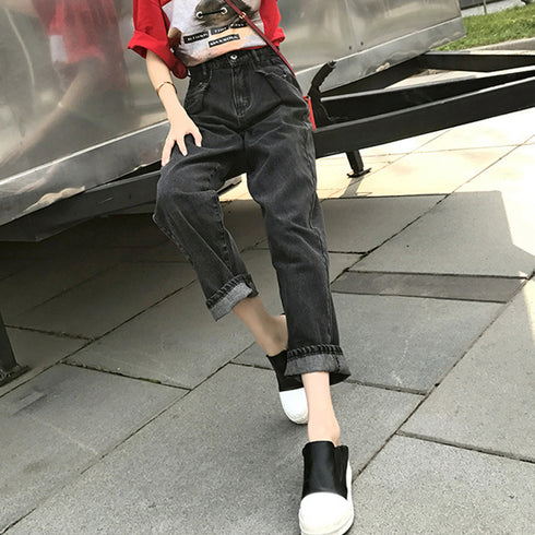 ハイウエスト タックデニムパンツ 韓国 レディース ストレートデニム ワイドパンツ 春夏秋冬 ゆったり ジーンズ ジーパン 股上深め こなれ感 デニム おしゃれ 80YT-014