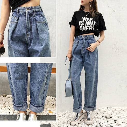 ハイウエスト タックデニムパンツ 韓国 レディース ストレートデニム ワイドパンツ 春夏秋冬 ゆったり ジーンズ ジーパン 股上深め こなれ感 デニム おしゃれ 80YT-014