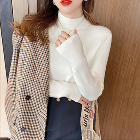 秋冬 ニットトップス レディースきれいめ プチハイネック 長袖 薄手セーター カシミヤ風 韓国ファッション 無地 ニットインナー ハーフネック ニットソー 80YT-016