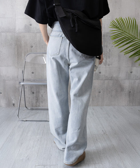 ダメージデニムパンツハイウエストジーパン レディース 大人カジュアル ロングパンツ 着やせ ストレートジーンズ 韓国風 セミワイドパンツ ヴィンテージジーンズ無地 80YT-036