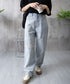 ダメージデニムパンツハイウエストジーパン レディース 大人カジュアル ロングパンツ 着やせ ストレートジーンズ 韓国風 セミワイドパンツ ヴィンテージジーンズ無地 80YT-036