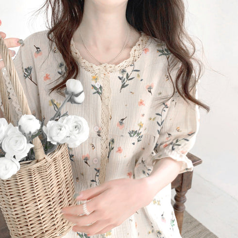 セットアップルームウェア 花柄ワンピース 夏服 可愛いパジャマ 半袖 レディース ショートパンツ 長袖トップス ロングパンツ ロングガウン ナイトウエア 3タイプ 80YUNHE-002