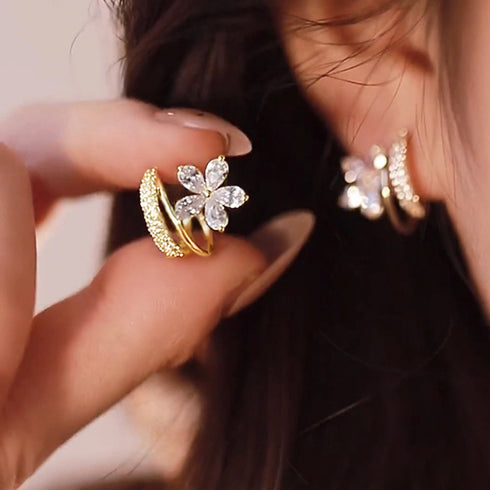 ピアス 花モチーフ レディース きらきら おしゃれ アクセサリー ゴールド きれいめ 耳飾り お呼ばれ ジュエリー 結婚式 パーティー 韓国ファッション上品 清楚 80YUNNIAN-003
