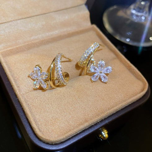 ピアス 花モチーフ レディース きらきら おしゃれ アクセサリー ゴールド きれいめ 耳飾り お呼ばれ ジュエリー 結婚式 パーティー 韓国ファッション上品 清楚 80YUNNIAN-003