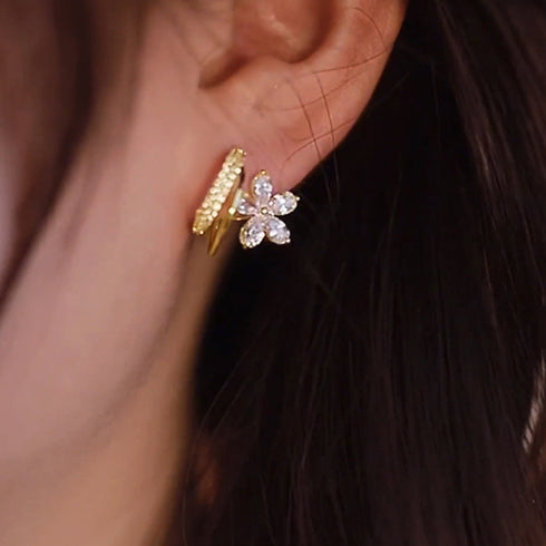 ピアス 花モチーフ レディース きらきら おしゃれ アクセサリー ゴールド きれいめ 耳飾り お呼ばれ ジュエリー 結婚式 パーティー 韓国ファッション上品 清楚 80YUNNIAN-003