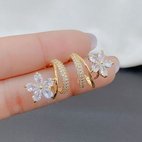 ピアス 花モチーフ レディース きらきら おしゃれ アクセサリー ゴールド きれいめ 耳飾り お呼ばれ ジュエリー 結婚式 パーティー 韓国ファッション上品 清楚 80YUNNIAN-003