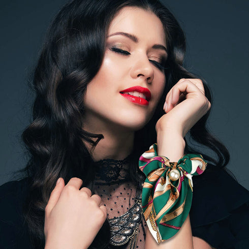 スカーフ シュシュ ヘアゴム 蝶結び スカーフ シュシュ ヘアゴム 蝶結び リボン ヘアアクセサリー フラワープリント 髪飾り フェイクパール まとめ髪 80YUS-001