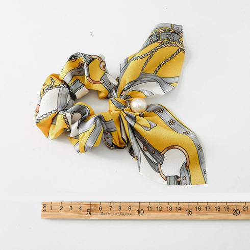 スカーフ シュシュ ヘアゴム 蝶結び スカーフ シュシュ ヘアゴム 蝶結び リボン ヘアアクセサリー フラワープリント 髪飾り フェイクパール まとめ髪 80YUS-001