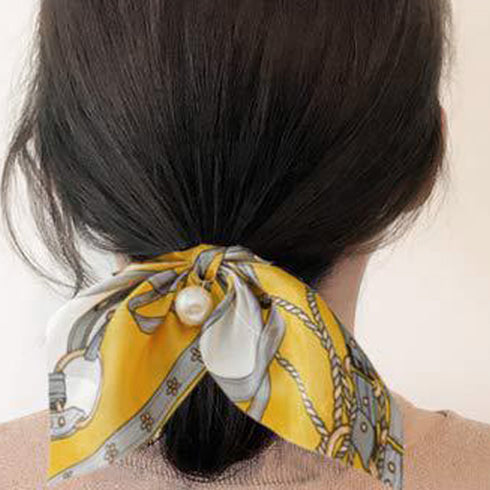 スカーフ シュシュ ヘアゴム 蝶結び スカーフ シュシュ ヘアゴム 蝶結び リボン ヘアアクセサリー フラワープリント 髪飾り フェイクパール まとめ髪 80YUS-001