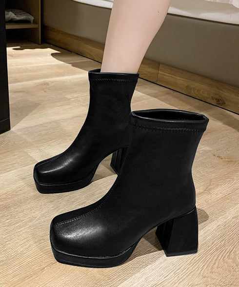 ショートブーツ レディース 裏起毛ブーツ 厚底ブーツ ハイヒール アンクルブーツ 歩きやすい スリム 韓国風 内ボア 太ヒールブーティ 秋冬美脚シューズ きれいめ 80YYI-001