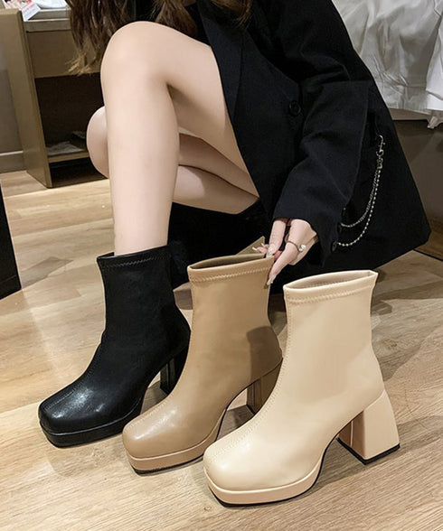 ショートブーツ レディース 裏起毛ブーツ 厚底ブーツ ハイヒール アンクルブーツ 歩きやすい スリム 韓国風 内ボア 太ヒールブーティ 秋冬美脚シューズ きれいめ 80YYI-001