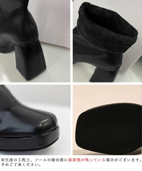 ショートブーツ レディース 裏起毛ブーツ 厚底ブーツ ハイヒール アンクルブーツ 歩きやすい スリム 韓国風 内ボア 太ヒールブーティ 秋冬美脚シューズ きれいめ 80YYI-001