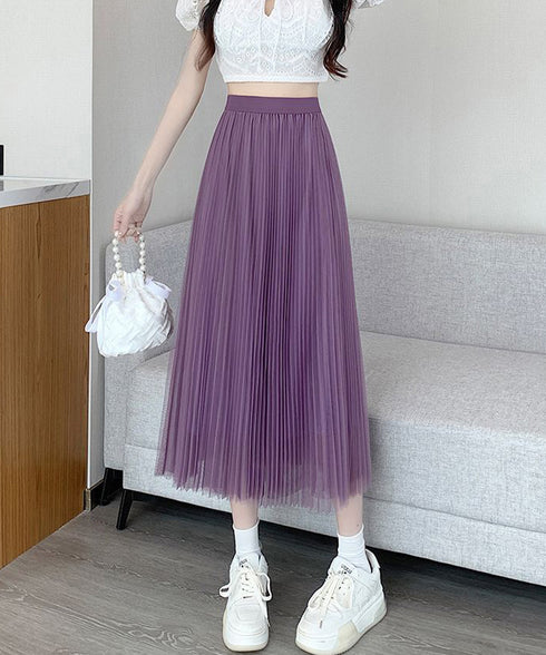 チュールスカートレディースロングスカート ハイウエストプリーツスカート 着やせAラインスカート 大人可愛い エレガントフレアスカート 体型カバー お洒落 ボトムス 80YZDX-001