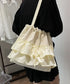 ティアードフリルトートバッグ キャンバス 大きめ 巾着バッグ 異素材切り替え マザーズバッグ 通勤通学肩掛けバッグ カジュアル 大容量bag 韓国風 手提げバッグ 80ZCFX-007