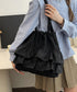ティアードフリルトートバッグ キャンバス 大きめ 巾着バッグ 異素材切り替え マザーズバッグ 通勤通学肩掛けバッグ カジュアル 大容量bag 韓国風 手提げバッグ 80ZCFX-007