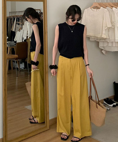 サマーニットタンクトップ 背中開き 夏服 前後2WAYリブニット ノースリーブトップス レディース ラウンドネックプルオーバー バックオープンニットソー きれいめ 80ZHONGYI-002