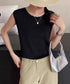 サマーニットタンクトップ 背中開き 夏服 前後2WAYリブニット ノースリーブトップス レディース ラウンドネックプルオーバー バックオープンニットソー きれいめ 80ZHONGYI-002