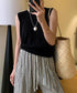サマーニットタンクトップ 背中開き 夏服 前後2WAYリブニット ノースリーブトップス レディース ラウンドネックプルオーバー バックオープンニットソー きれいめ 80ZHONGYI-002