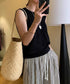 サマーニットタンクトップ 背中開き 夏服 前後2WAYリブニット ノースリーブトップス レディース ラウンドネックプルオーバー バックオープンニットソー きれいめ 80ZHONGYI-002